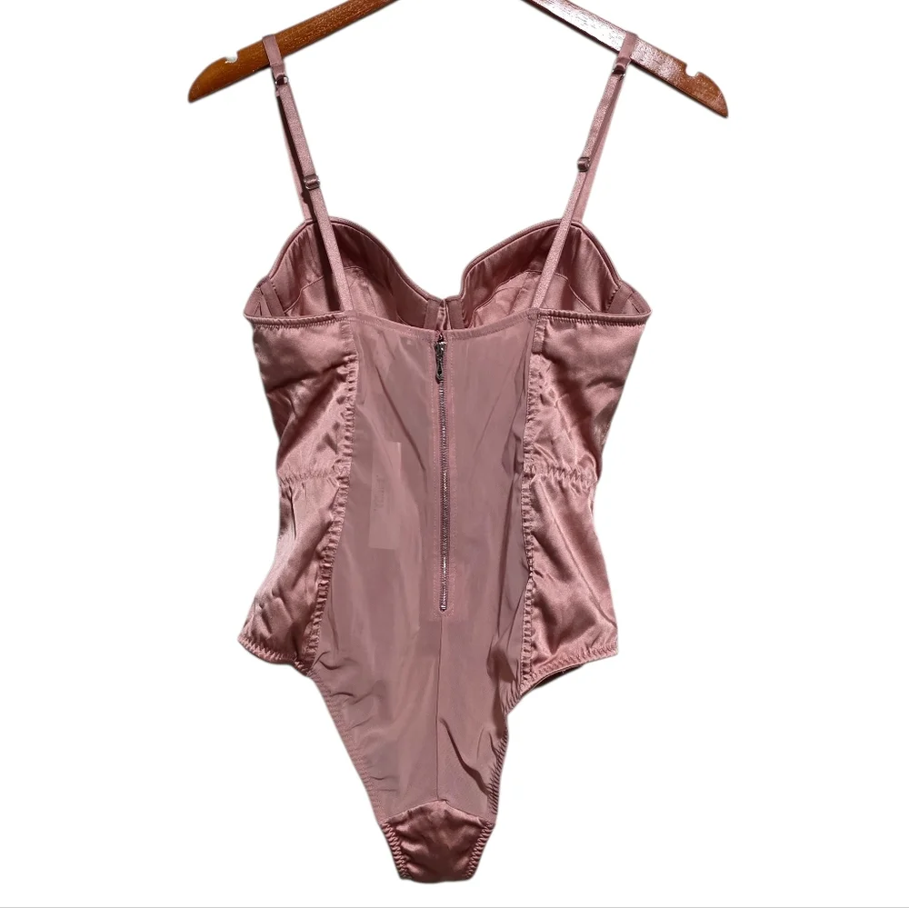 Fleur du Mal Satin Bullet Bodysuit in Rose Pink Size Medium NWT - Picture 4 of 5